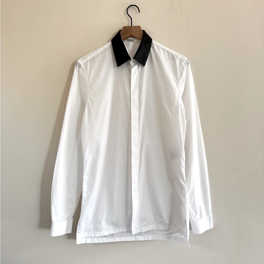 Balenciaga Paris White Shirt with Removable Black Leather‎ Collar Size  M